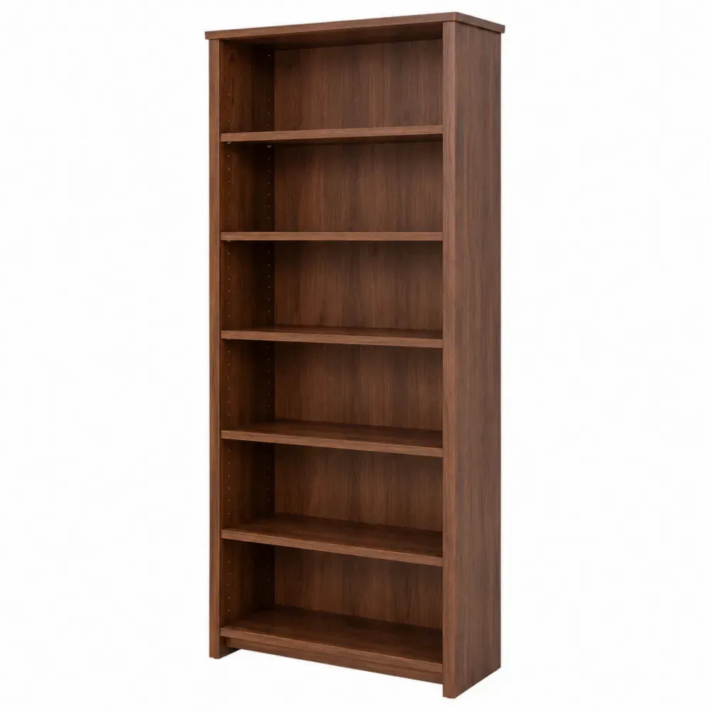 Librería alta de madera MDF con acabado en nogal oscuro estantería vertical de 6 niveles 80 cm largo 30 cm ancho 180 cm alto