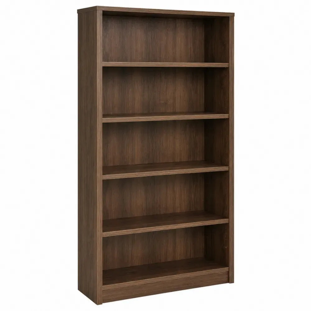 Librería estantería alta rectangular de MDF con melamina efecto nogal oscuro de 80 x 30 x 180 cm con 5 niveles abiertos