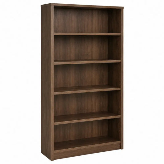 Librería estantería alta rectangular de MDF con melamina efecto nogal oscuro de 80 x 30 x 180 cm con 5 niveles abiertos