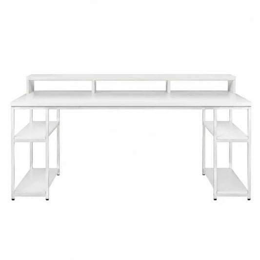 Escritorio recto con estantes laterales MDF y acero blanco 140 cm
